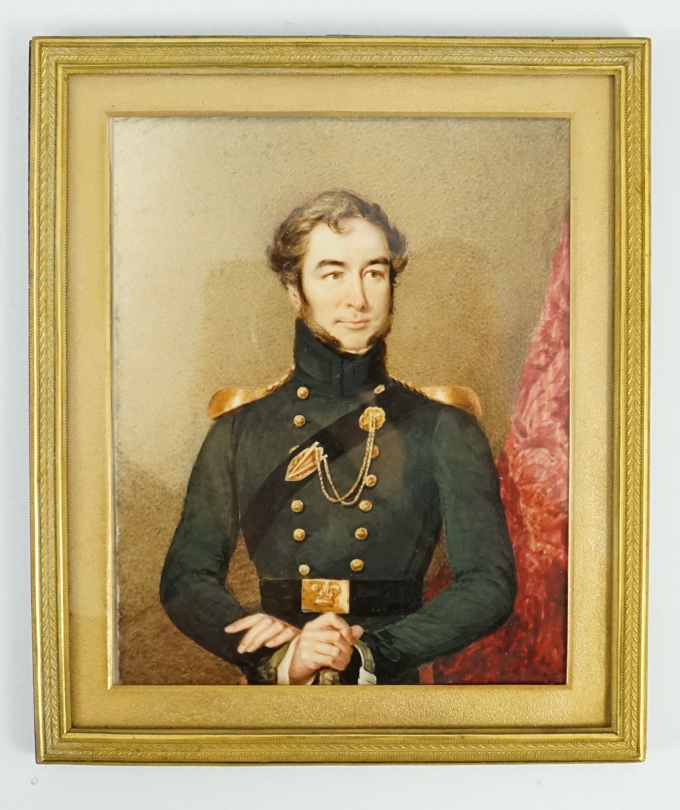 Edwin Dalton Smith (1800-1883), Portrait miniatures of an army officer and his wife, watercolour on ivory, 14.5 x 11.5cm. & 12 x 9.5cm. CITES Submission reference S92MNZHH